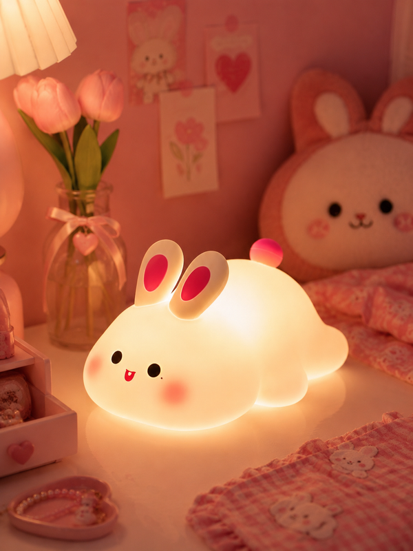Kawaii Bunny Silicone LED Night Light โ Soft Touch Rechargeable Bedside Lamp