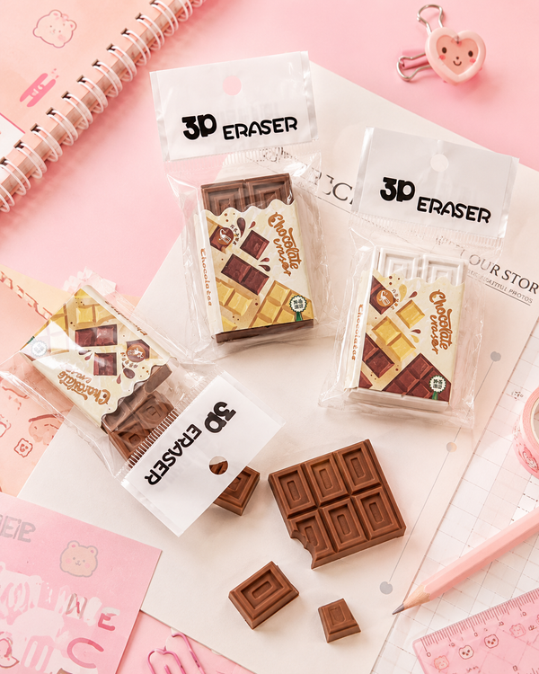 Zulipop Kawaii Chocolate Bar 3D Eraser (Pack of 2) | Cute Stationery Gift Set