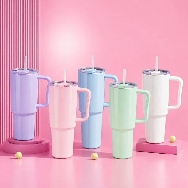 Toony 1200ml Pastel Tumbler with Handle & Straw | BPA-Free Reusable Travel Mug