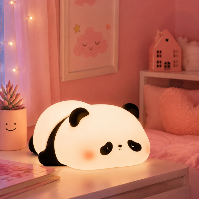 Cute Sleeping Panda Silicone LED Night Light | Rechargeable Touch Lamp for Kids & Bedroom