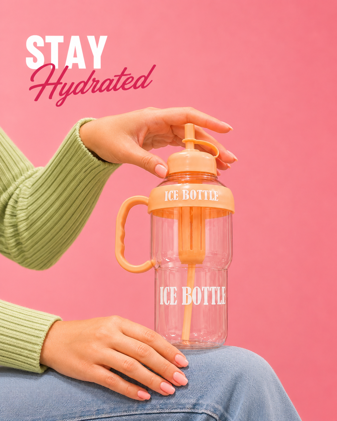 Zulipop Ice Bottle with Built-in Ice Core & Straw | Reusable Leakproof Hydration Bottle