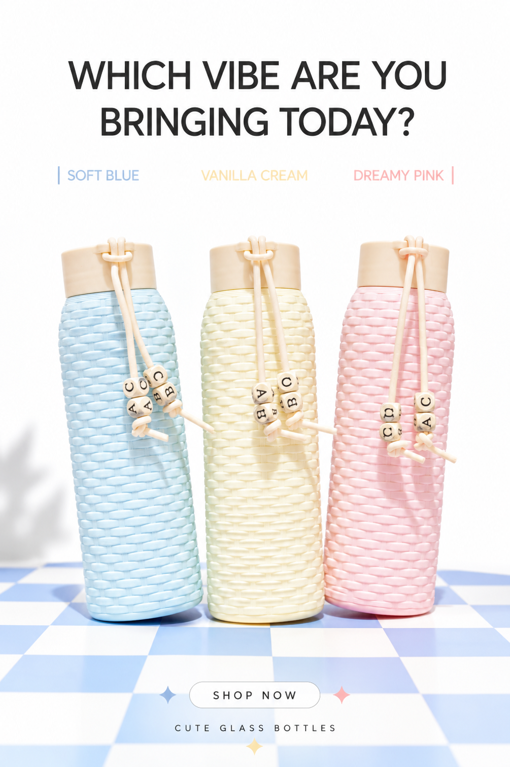 Woven Charm Glass Bottle – 3 Pastel Colours