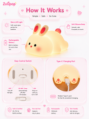 Kawaii Bunny Silicone LED Night Light – Soft Touch Rechargeable Bedside Lamp