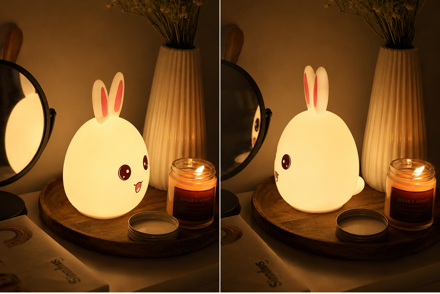 Cute Bunny Silicone LED Night Lamp | Soft Touch Rechargeable Bedside Light for Kids & Nursery