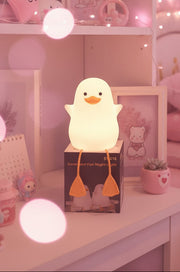 Cute Duck Silicone LED Night Light – USB Rechargeable Soft Touch Lamp with Timer