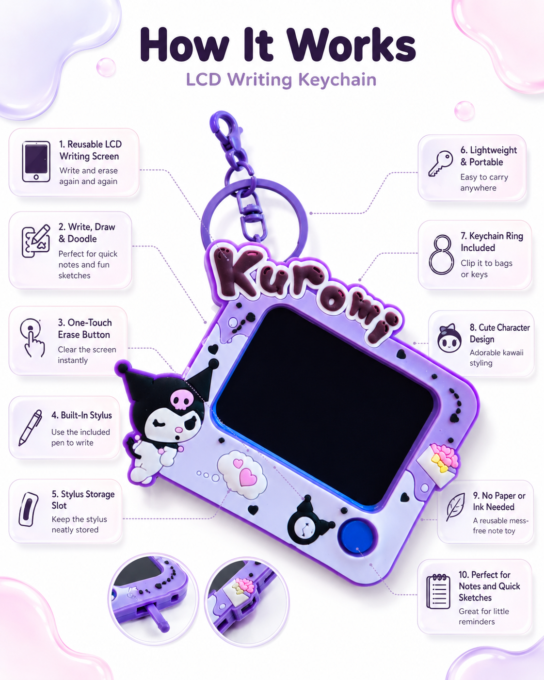 Cute LCD Writing Keychain – Reusable Mini Doodle Pad