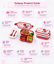 Zulipop 1000ml Dino Bento Lunch Box with Spoon & Fork | 3-Compartment Kids Lunch Box