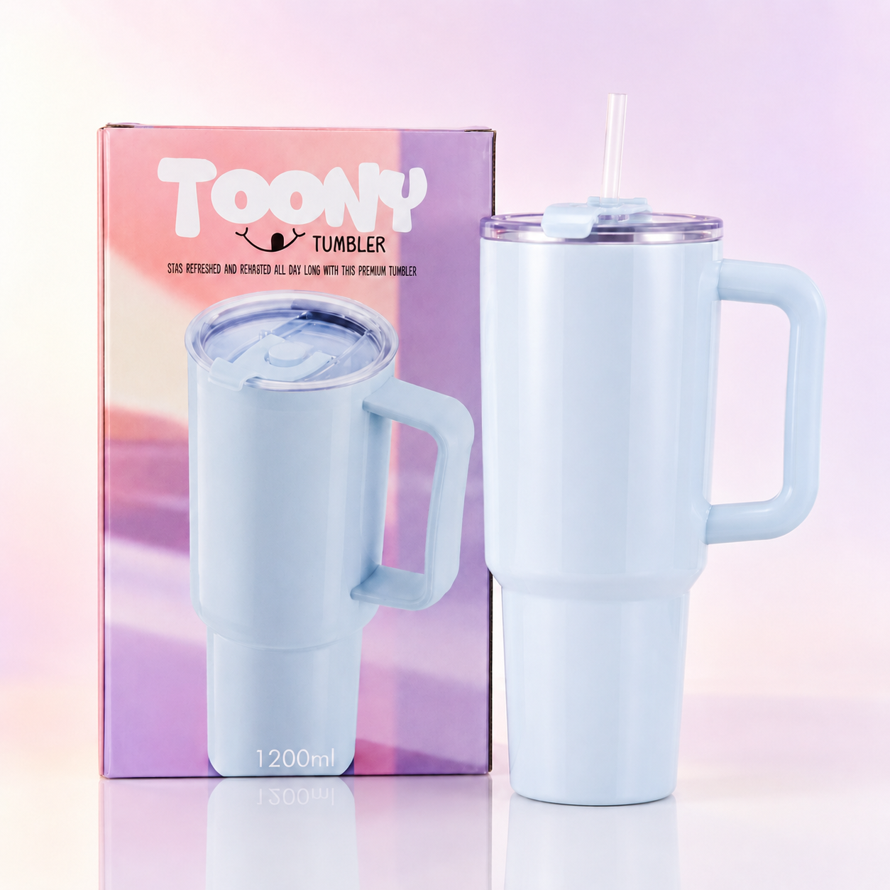 Toony 1200ml Pastel Tumbler with Handle & Straw | BPA-Free Reusable Travel Mug