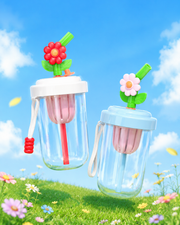 Flower Glass Sipper Cup with Straw & Carry Strap