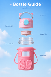 Cute Cat Kids Sipper Water Bottle with Strap – 450 ml